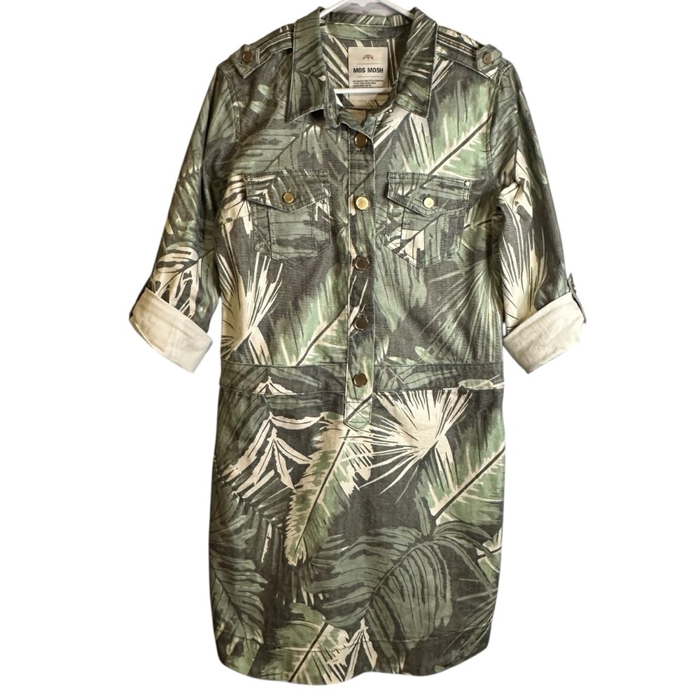 Mos Mosh Palm Dress MRK029 Green Tropical Print Cotton Blend Botanical Safari M